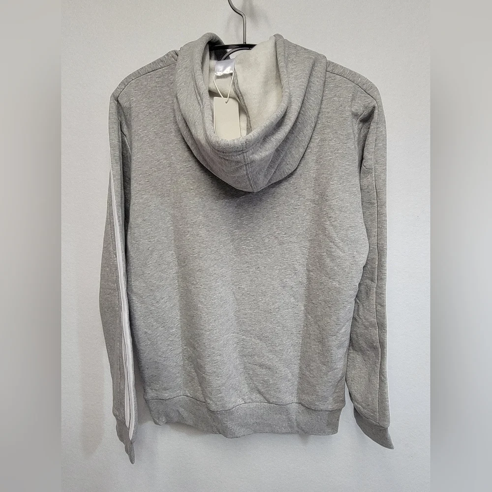 Adidas 3 Stripe Fleece Pullover Medium Heather Gray Hoodie Mens Size Small